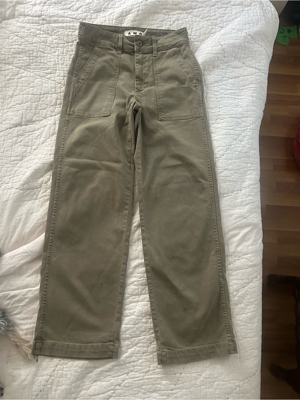 AMO women’s fit straight leg carpenter cargo olive green Utility Pants